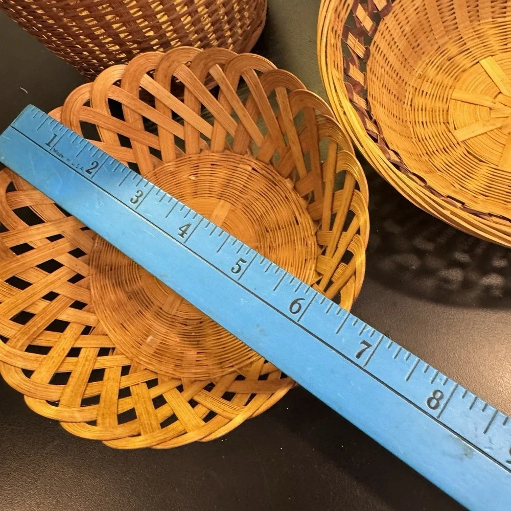 Three Vintage  Bamboo And Rattan Baskets Cottage Core Farmhouse Decor‎